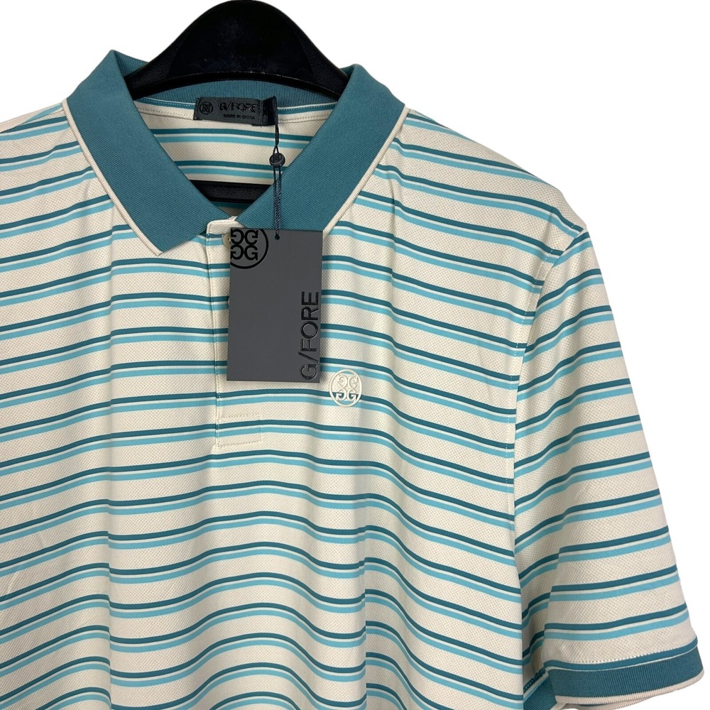 NEW G/FORE Striped Golf Polo Mens XXL Stone Teal G4MF23K003 Performance $120